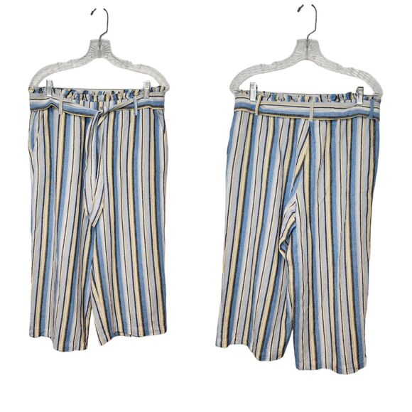 Fever Pants - Fever Womens Wide Leg Paperbag Elastic Waist Multicor Blue Stripe Pants Size L